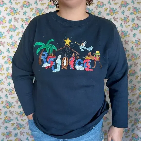 NWT QUACKER FACTORY EMBROIDERED NATIVITY SWEATSHIRT SIZE 1X - Picture 7 of 7